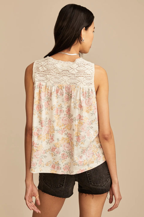 Lucky Brand Women's Off White Floral Print Lace Trim Blouse | Lucky Brand In Lebanon