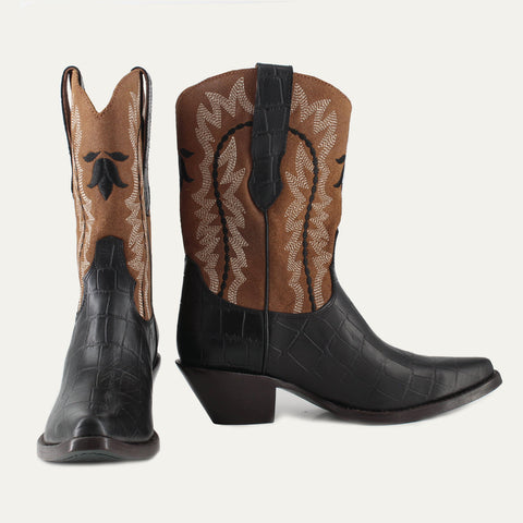 Buck & Brana Women's Black/Brown Bianca Leather Boots | Buck & Brana in Lebanon