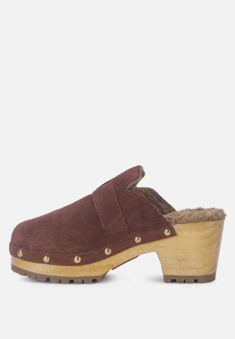 Rag & Co Women's Prunus Brown Buckled Suede Round Toe Mule Clogs | Rag & Co In Lebanon