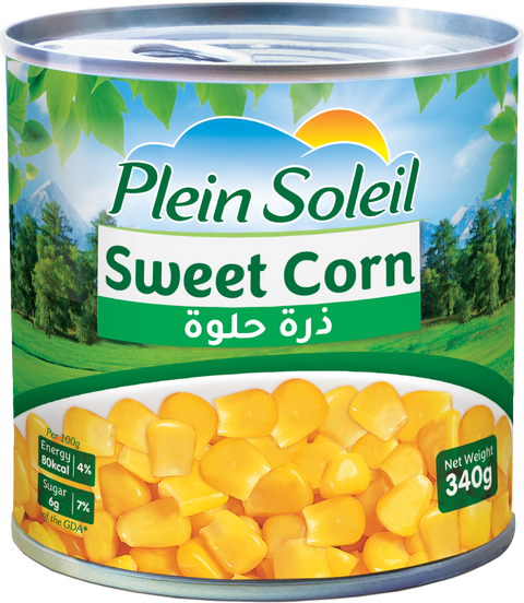 Can of Plein Soleil Sweet Corn with scenic label