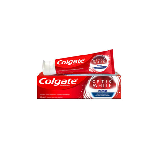 Colgate Optic White toothpaste tube on a white background
