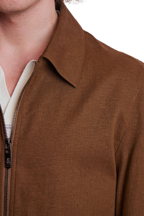 Paisley & Gray Men's Brown Linen Bomber Jacket | Paisley & Gray In Lebanon
