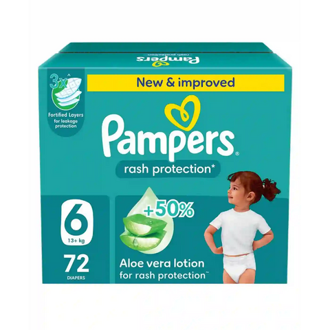Pampers Baby-Dry Diapers With Aloe Vera Lotion Size 6 (13+kg) Giant Pack 72 Diapers | Pampers  In Lebanon