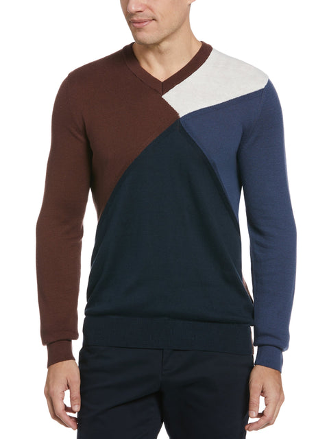 Perry Ellis Men's Multicolor Block V-Neck Sweater |Perry Ellis In Lebanon
