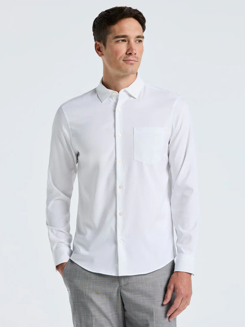 Perry Ellis Men's White Untucked Total Stretch Slim Fit Solid Shirt | Perry Ellis In Lebanon