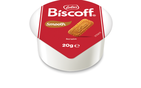 Biscoff spread container on a white background