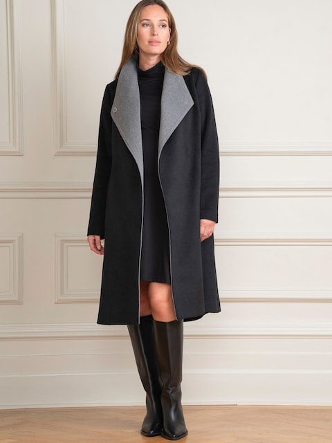 Seraphine Women's Black Wool Blend Wrap Maternity Coat | Seraphine In Lebanon