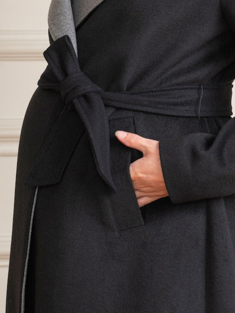 Seraphine Women's Black Wool Blend Wrap Maternity Coat | Seraphine In Lebanon