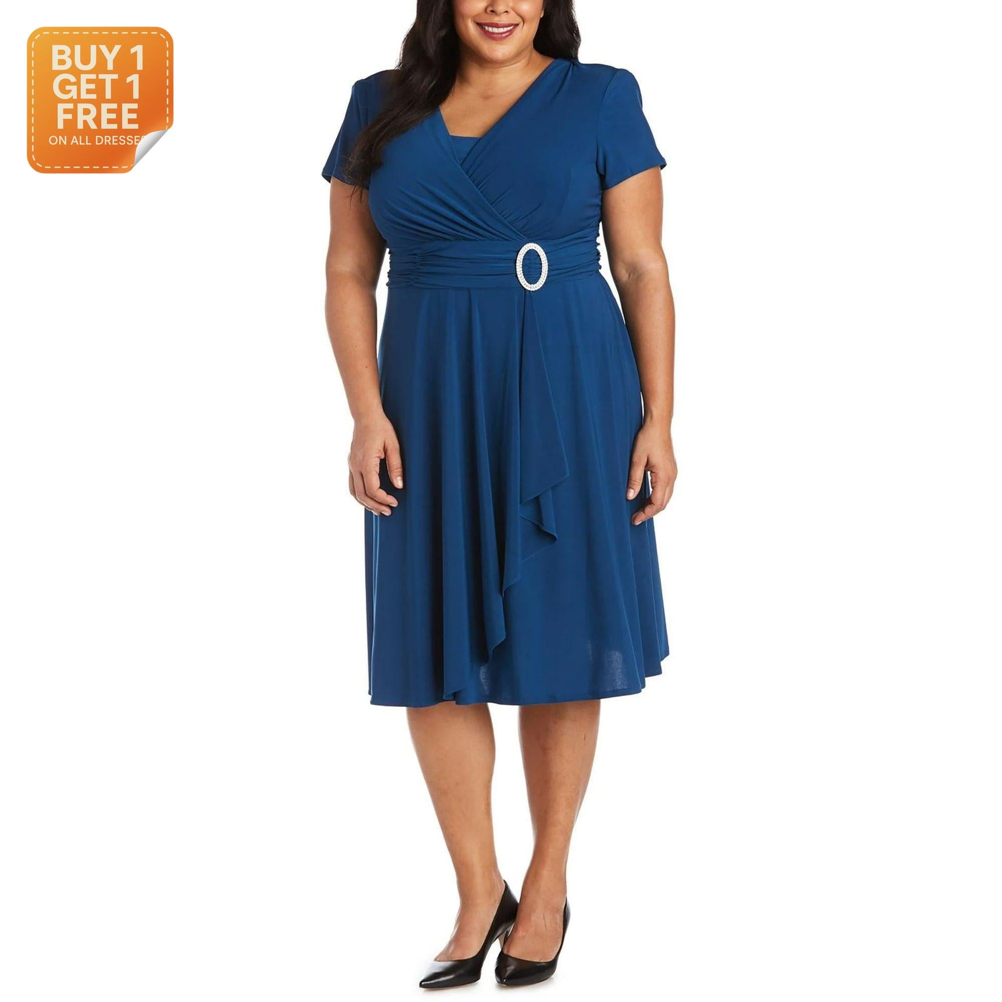 R & M Richards Women's Blue V-Neck Short-Sleeve Dress |R & M Richards in Lebanon