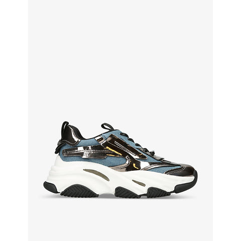 Sneaker with metallic accents on a white background