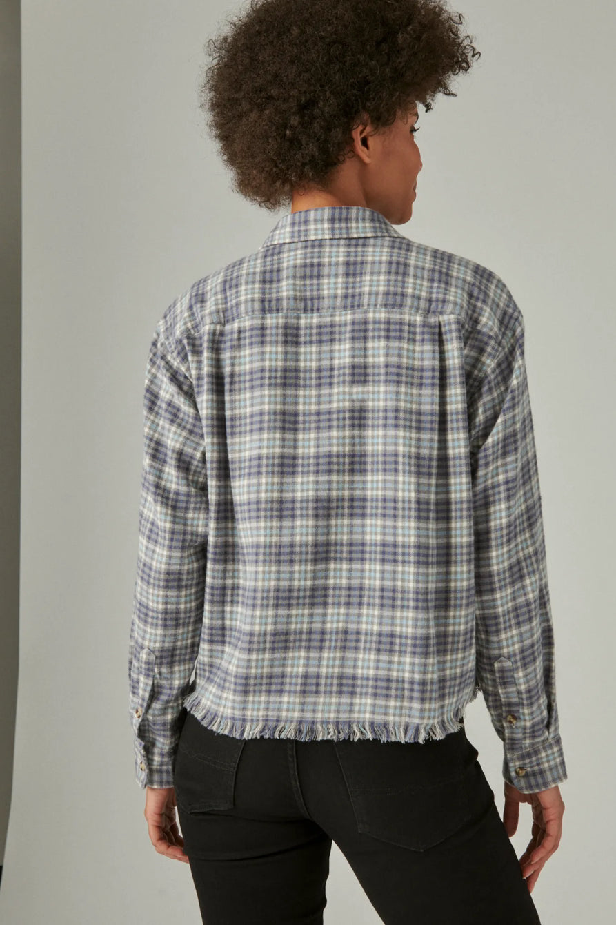 Lucky Brand Women's Light Blue Cotton Raw-Edge Cropped Shirt | Lucky Brand In Lebanon