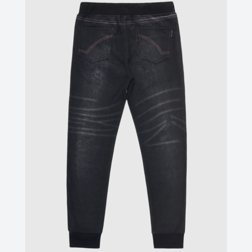 Ring of Fire Boy's Black Printed Moto Denim Knit Sweatpants