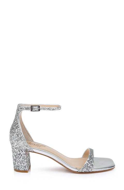 Jewel Badgley Mischka Women's Silver Reese Simple Block Heel Sandal | Jewel Badgley Mischka in Lebanon