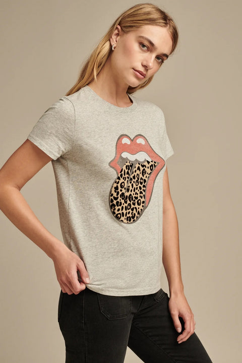 Lucky Brand Women's Grey rolling stones animal lip classic crew T-Shirt | Lucky Brand in Lebanon