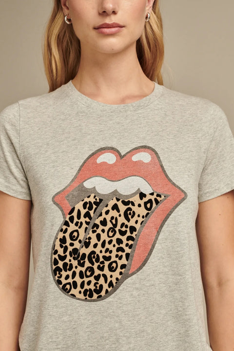 Lucky Brand Women's Grey rolling stones animal lip classic crew T-Shirt | Lucky Brand in Lebanon