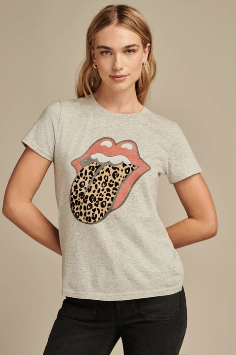 Lucky Brand Women's Grey rolling stones animal lip classic crew T-Shirt | Lucky Brand in Lebanon