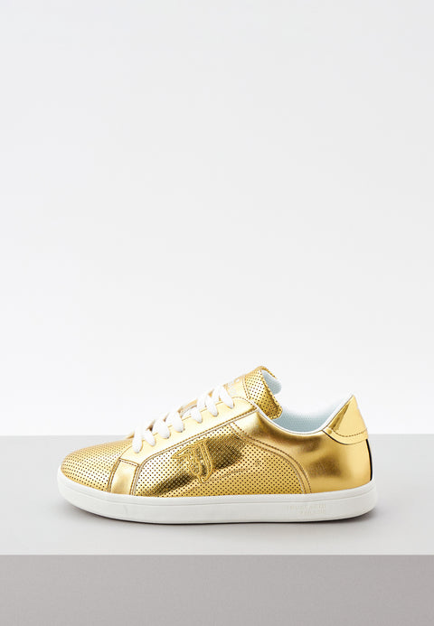 Trussardi Jeans Women's Gold Logo Ecoleather Sneakers |Trussardi Jeans In Lebanon