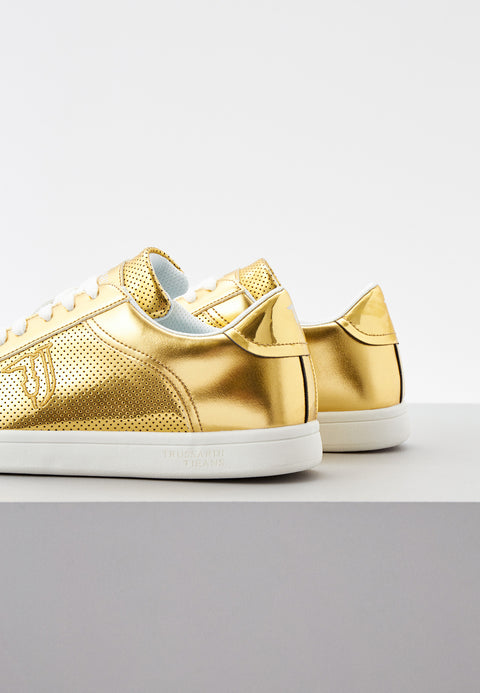 Trussardi Jeans Women's Gold Logo Ecoleather Sneakers |Trussardi Jeans In Lebanon