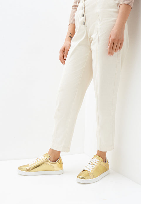 Trussardi Jeans Women's Gold Logo Ecoleather Sneakers |Trussardi Jeans In Lebanon