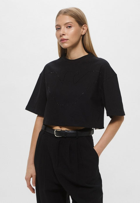 Emporio Armani Women's Black Logo-Embellished  T-shirt | Emporio Armani in Lebanon