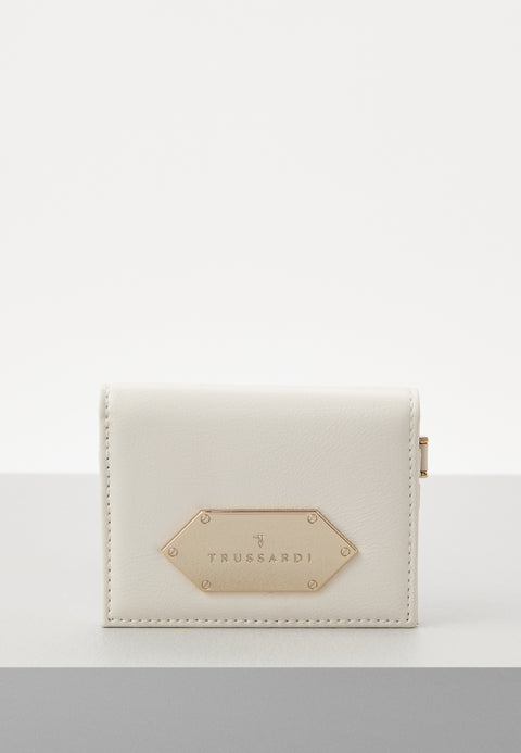 Trussardi Women's White Leather Peony Card Holder Wallet |Trussardi In Lebanon