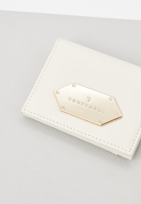 Trussardi Women's White Leather Peony Card Holder Wallet |Trussardi In Lebanon