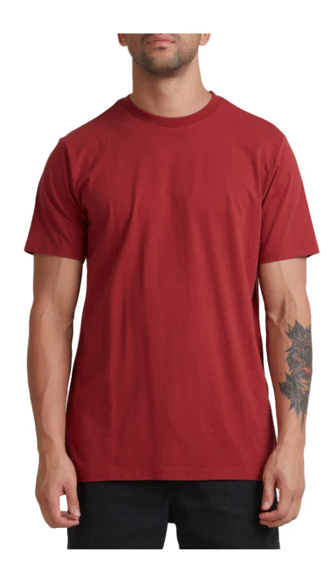 Man wearing a red t-shirt on a white background