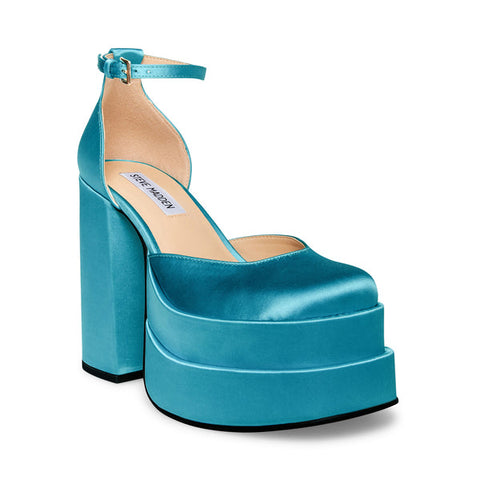 Steve Madden Women's Blue Satin Charlize Platform Heels | Steve Madden in Lebanon
