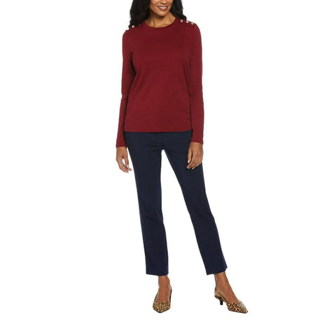 Rafaella Women's Burgundy Ribbed Button Detail Top|Rafaella In Lebanon