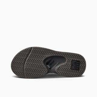 Black sandal sole with brand logo on a white background