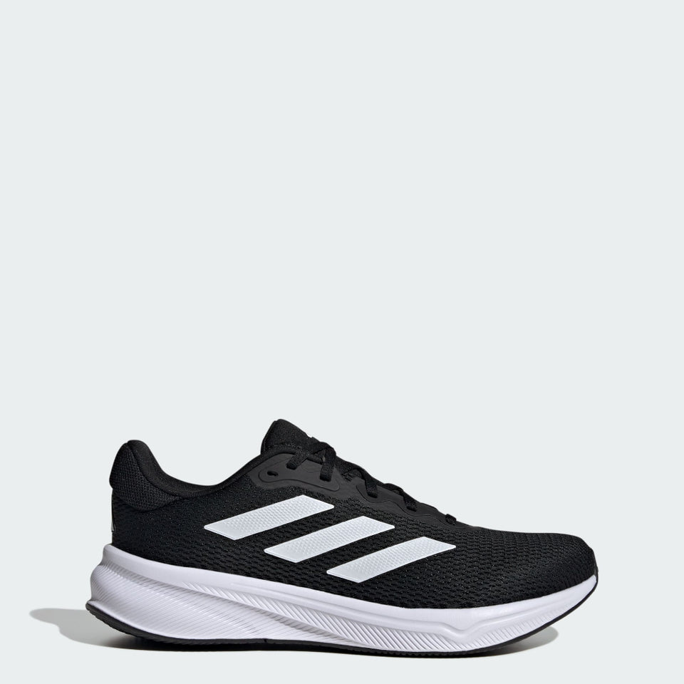 Black and blue Adidas Y-3 running shoe on a white background