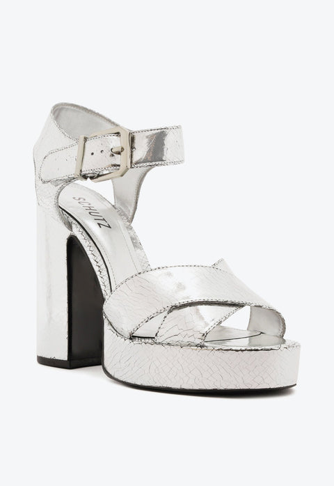 Schutz Women's Silver Penelope Heeled Sandal  | Schutz in Lebanon