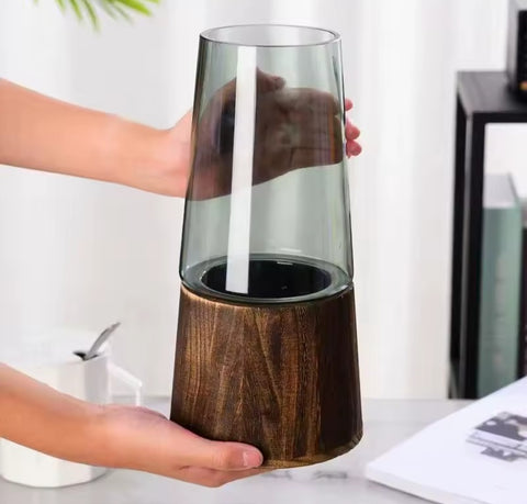 Hinox Glass Vase With Wood Base DO-5 | Hinox In Lebanon