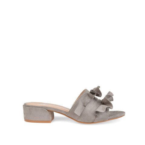 Journee Collection Women's Gray Faux Suede Sabica Mule Block Ruffled Sandals | Journee Collection In Lebanon