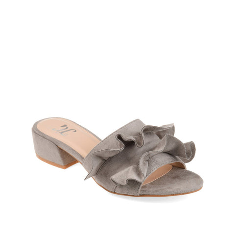 Journee Collection Women's Gray Faux Suede Sabica Mule Block Ruffled Sandals | Journee Collection In Lebanon