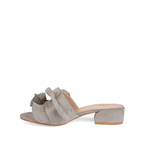 Journee Collection Women's Gray Faux Suede Sabica Mule Block Ruffled Sandals | Journee Collection In Lebanon