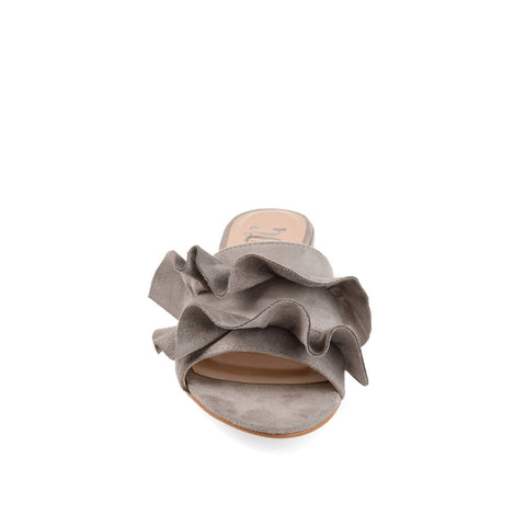 Journee Collection Women's Gray Faux Suede Sabica Mule Block Ruffled Sandals | Journee Collection In Lebanon