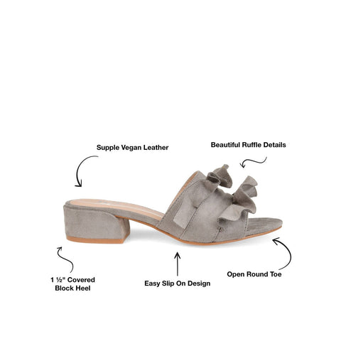 Journee Collection Women's Gray Faux Suede Sabica Mule Block Ruffled Sandals | Journee Collection In Lebanon