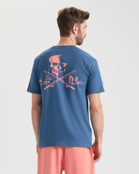 Salt Life Men's Washed Navy Skull and Poles Short Sleeve T-Shirt | Salt Life In Lebanon