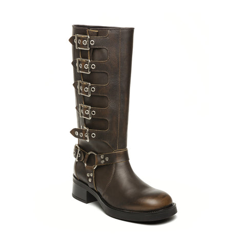 Steve Madden Women's Brown Leather Battle Boots | Steve Madden in Lebanon