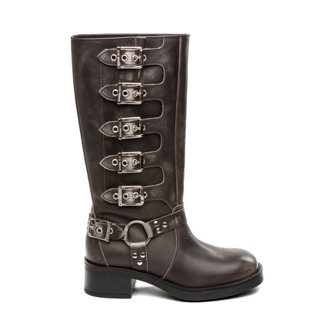 Steve Madden Women's Dark Gray Leather Battle Boot|Steve Madden In Lebanon