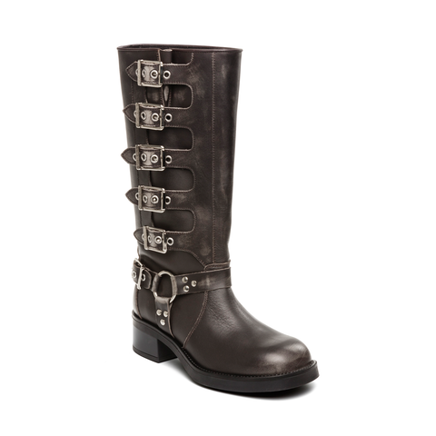 Steve Madden Women's Dark Gray Leather Battle Boot|Steve Madden In Lebanon