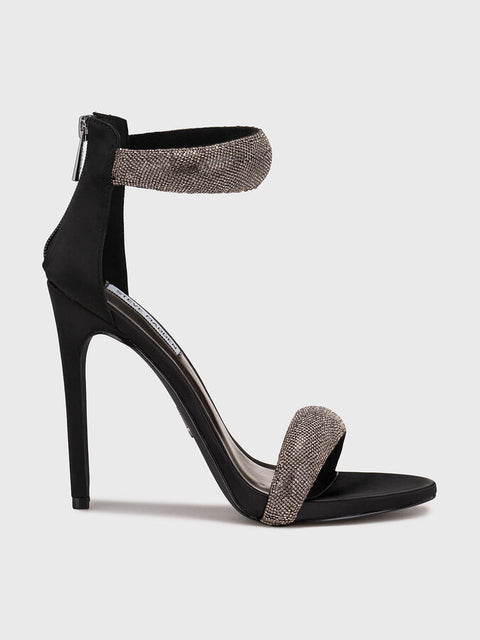 Steve Madden Women's Black Rhinestone Satin Makenna Heeled Sandal |Steve Madden In Lebanon