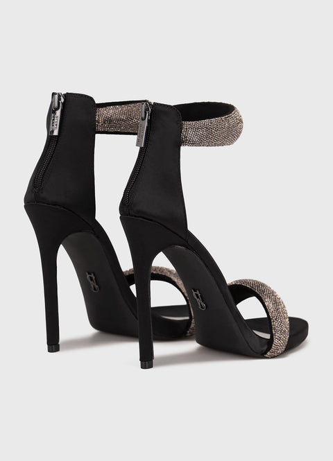 Steve Madden Women's Black Rhinestone Satin Makenna Heeled Sandal |Steve Madden In Lebanon