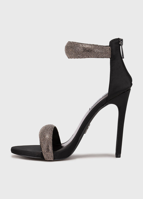 Steve Madden Women's Black Rhinestone Satin Makenna Heeled Sandal |Steve Madden In Lebanon
