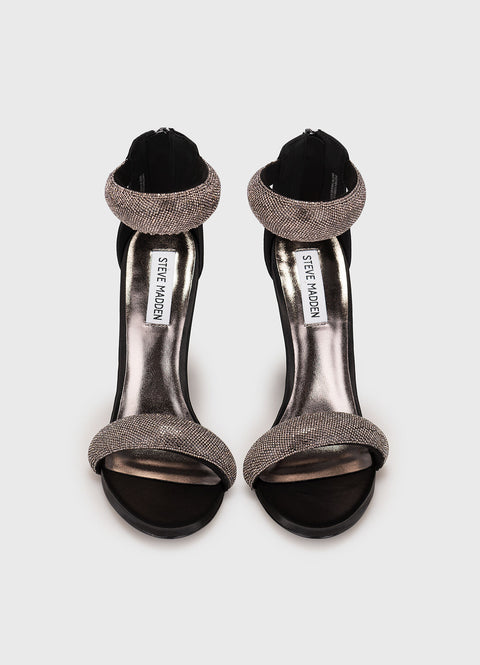 Steve Madden Women's Black Rhinestone Satin Makenna Heeled Sandal |Steve Madden In Lebanon