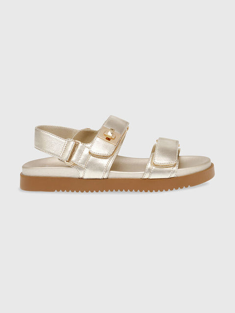 Steve Madden Women's Gold Leather Mona Sandal | Steve Madden In Lebanon