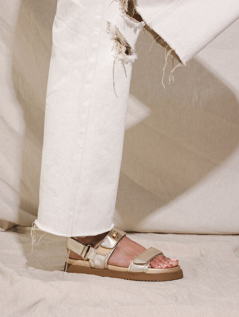 Steve Madden Women's Gold Leather Mona Sandal | Steve Madden In Lebanon