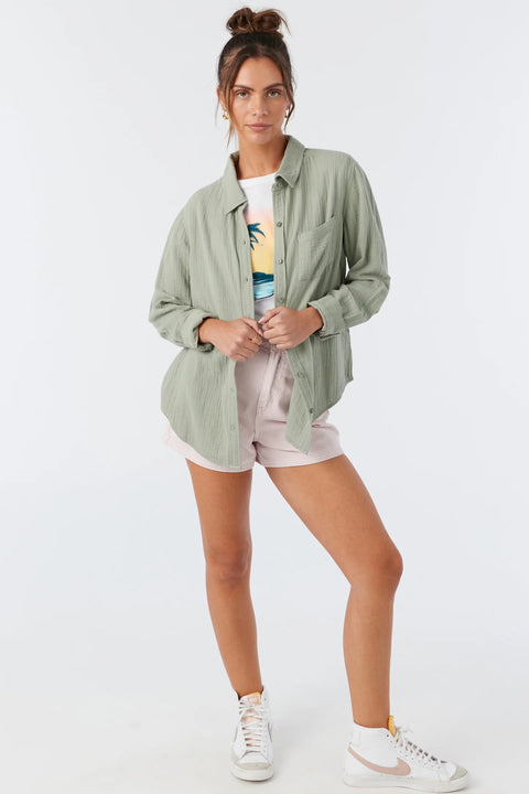 O'Neill Women's Green Leni Crinkle Double Gauze Button Down Shirt | O'Neill in Lebanon