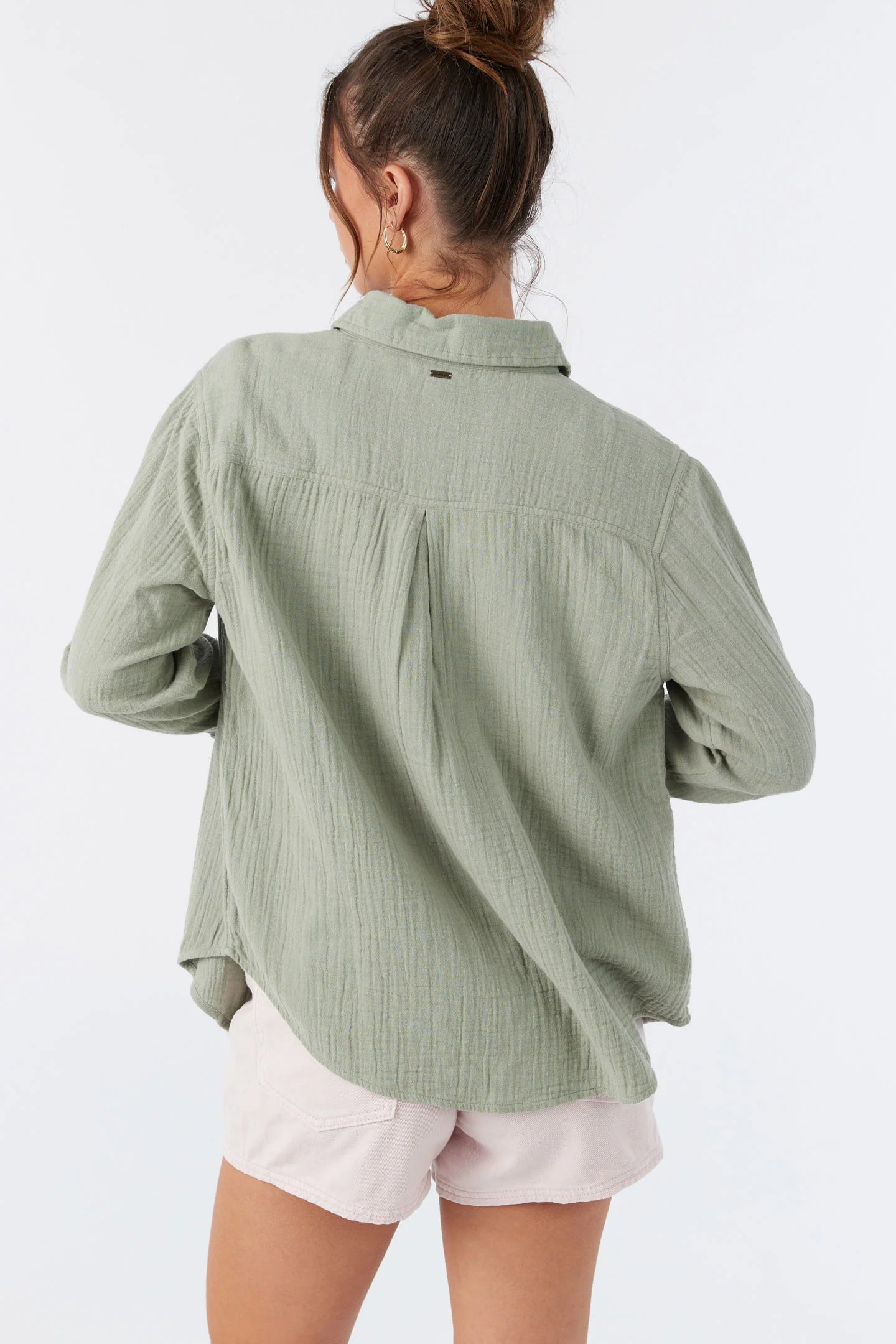 O'Neill Women's Green Leni Crinkle Double Gauze Button Down Shirt | O'Neill in Lebanon